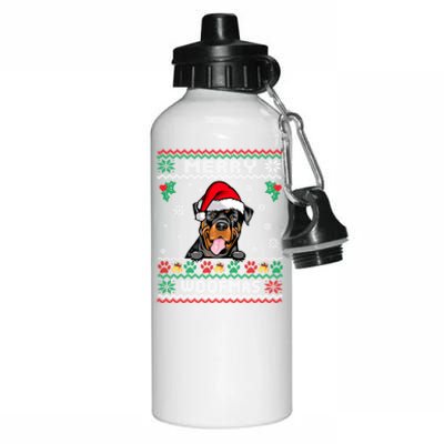 Merry Woofmas Rottweiler Dog Funny Ugly Christmas Sweater Gift Aluminum Water Bottle 