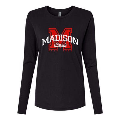 Madison Wisconsin Retro Athletic Sport Womens Cotton Relaxed Long Sleeve T-Shirt