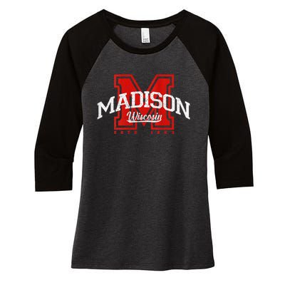 Madison Wisconsin Retro Athletic Sport Women's Tri-Blend 3/4-Sleeve Raglan Shirt