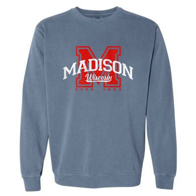 Madison Wisconsin Retro Athletic Sport Garment-Dyed Sweatshirt