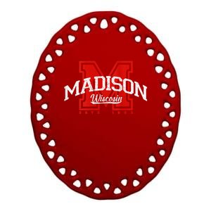 Madison Wisconsin Retro Athletic Sport Ceramic Oval Ornament