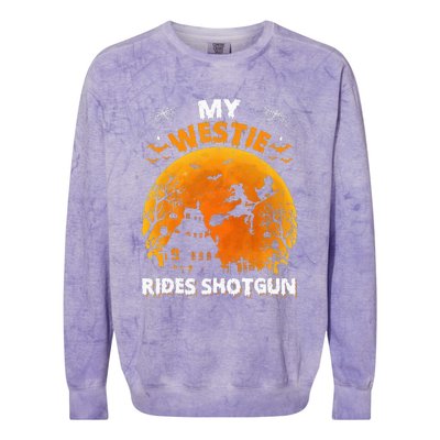 My Westie Ride Shotgun Funny Westie Dog Halloween Colorblast Crewneck Sweatshirt