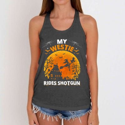 My Westie Ride Shotgun Funny Westie Dog Halloween Women's Knotted Racerback Tank