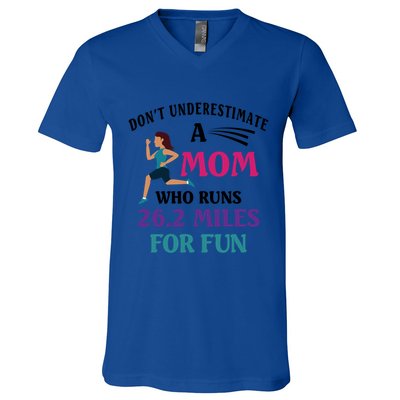 Mom Who Runs 26 2 Miles For Fun Half Marathon Mom Running Great Gift V-Neck T-Shirt