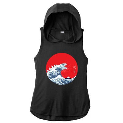 Monster Wave Retro Vintage Classic Japanese Art Ladies PosiCharge Tri-Blend Wicking Draft Hoodie Tank