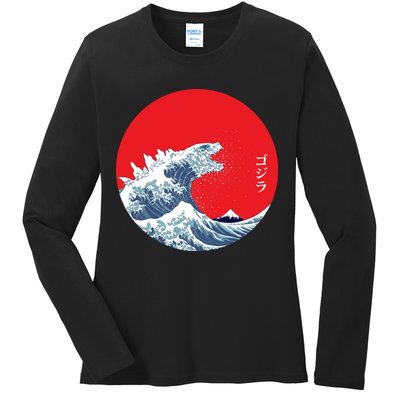 Monster Wave Retro Vintage Classic Japanese Art Ladies Long Sleeve Shirt