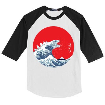 Monster Wave Retro Vintage Classic Japanese Art Kids Colorblock Raglan Jersey