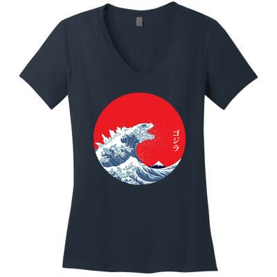 Monster Wave Retro Vintage Classic Japanese Art Women's V-Neck T-Shirt