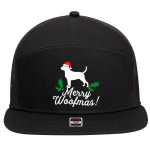 Merry Woofmas Rottweiler Christmas Dog Fun Gift 7 Panel Mesh Trucker Snapback Hat