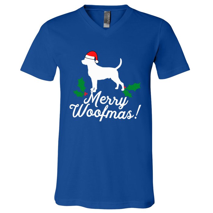 Merry Woofmas Rottweiler Christmas Dog Fun Gift V-Neck T-Shirt