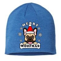 Merry Woofmas Santa French Bulldog Funny Christmas Dog Puns Gift Sustainable Beanie