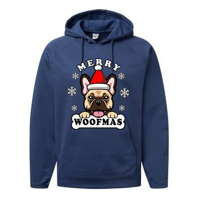 Merry Woofmas Santa French Bulldog Funny Christmas Dog Puns Gift Performance Fleece Hoodie