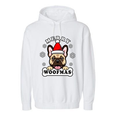 Merry Woofmas Santa French Bulldog Funny Christmas Dog Puns Gift Garment-Dyed Fleece Hoodie