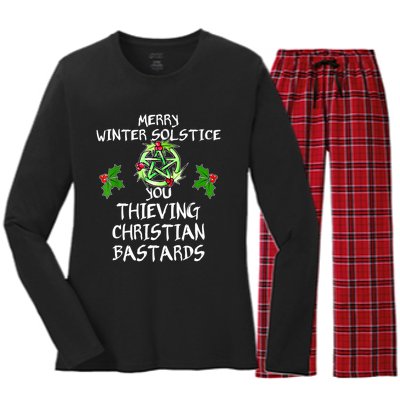 Merry Winter Solstice You Thieving Christian Bastards Women's Long Sleeve Flannel Pajama Set 