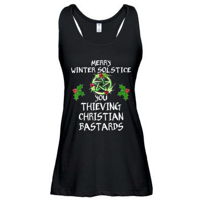 Merry Winter Solstice You Thieving Christian Bastards Ladies Essential Flowy Tank