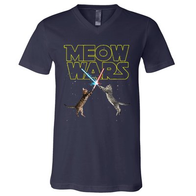 Meow Wars Space Cat Laser Cat Funny Cat Lover V-Neck T-Shirt