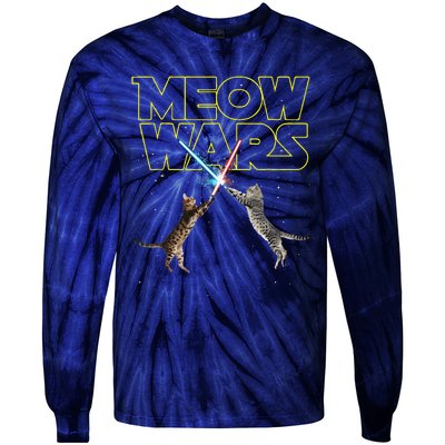 Meow Wars Space Cat Laser Cat Funny Cat Lover Tie-Dye Long Sleeve Shirt