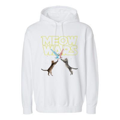 Meow Wars Space Cat Laser Cat Funny Cat Lover Garment-Dyed Fleece Hoodie