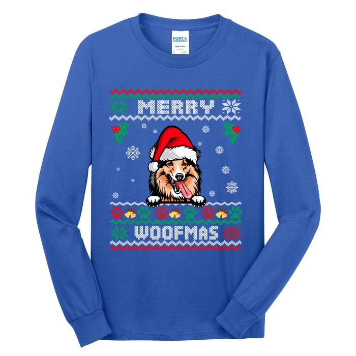 Merry Woofmas Shetland Sheepdog Dog Christmas Ugly Xmas Cute Gift Tall Long Sleeve T-Shirt