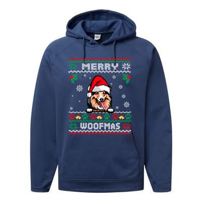 Merry Woofmas Shetland Sheepdog Dog Christmas Ugly Xmas Cute Gift Performance Fleece Hoodie