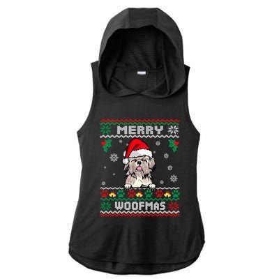 Merry Woofmas Shih Tzu Dog Funny Ugly Christmas Sweater Gift Ladies PosiCharge Tri-Blend Wicking Draft Hoodie Tank