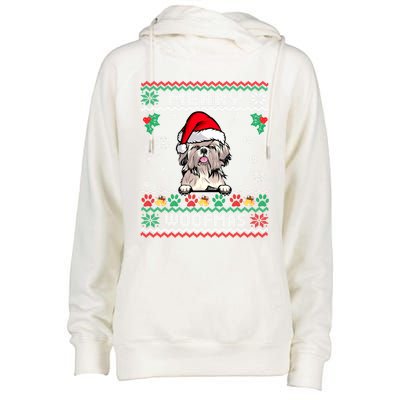 Merry Woofmas Shih Tzu Dog Funny Ugly Christmas Sweater Gift Womens Funnel Neck Pullover Hood