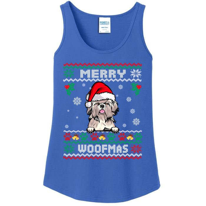 Merry Woofmas Shih Tzu Dog Funny Ugly Christmas Sweater Gift Ladies Essential Tank