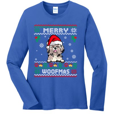 Merry Woofmas Shih Tzu Dog Funny Ugly Christmas Sweater Gift Ladies Long Sleeve Shirt