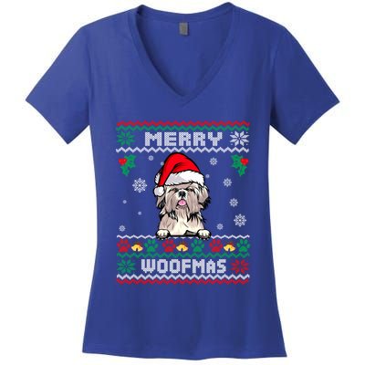 Merry Woofmas Shih Tzu Dog Funny Ugly Christmas Sweater Gift Women's V-Neck T-Shirt