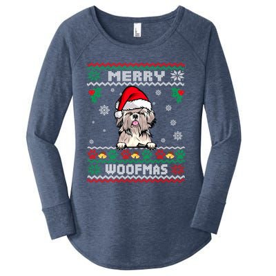 Merry Woofmas Shih Tzu Dog Funny Ugly Christmas Sweater Gift Women's Perfect Tri Tunic Long Sleeve Shirt