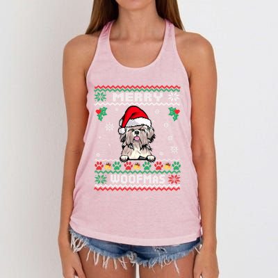 Merry Woofmas Shih Tzu Dog Funny Ugly Christmas Sweater Gift Women's Knotted Racerback Tank