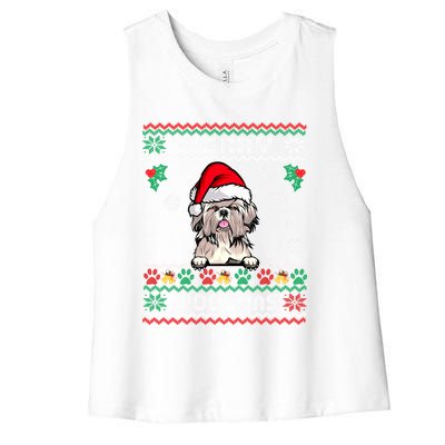 Merry Woofmas Shih Tzu Dog Funny Ugly Christmas Sweater Gift Women's Racerback Cropped Tank