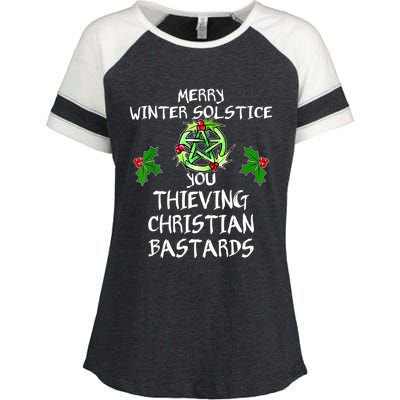 Merry Winter Solstice You Thieving Christian Bastards Enza Ladies Jersey Colorblock Tee