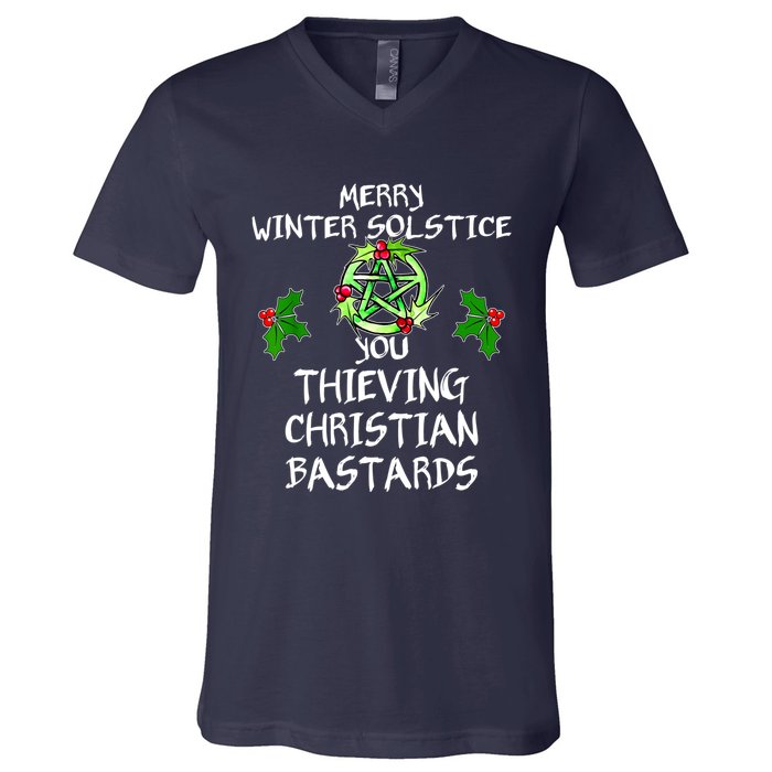 Merry Winter Solstice You Thieving Christian Bastards V-Neck T-Shirt