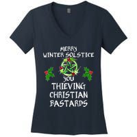 Merry Winter Solstice You Thieving Christian Bastards Women's V-Neck T-Shirt