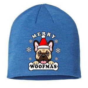 Merry Woofmas Santa French Bulldog Funny Christmas Dog Puns Funny Gift Sustainable Beanie