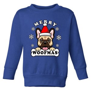 Merry Woofmas Santa French Bulldog Funny Christmas Dog Puns Funny Gift Toddler Sweatshirt