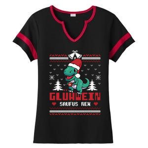 Mulled Wine Saufus Rex Ugly Christmas Dinosaur Ladies Halftime Notch Neck Tee