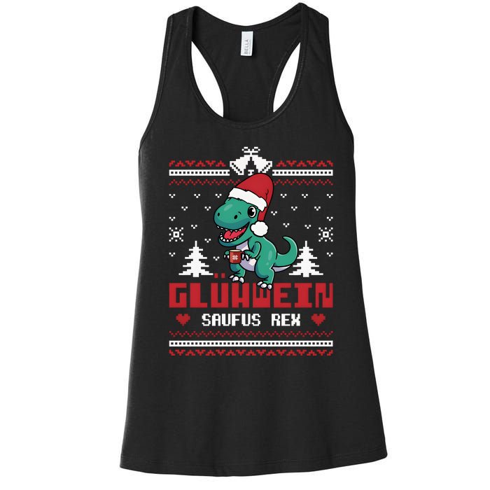 Mulled Wine Saufus Rex Ugly Christmas Dinosaur Women's Racerback Tank