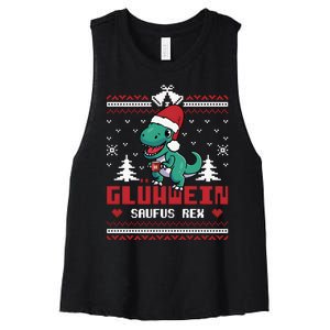 Mulled Wine Saufus Rex Ugly Christmas Dinosaur Women's Racerback Cropped Tank