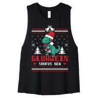 Mulled Wine Saufus Rex Ugly Christmas Dinosaur Women's Racerback Cropped Tank