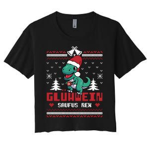 Mulled Wine Saufus Rex Ugly Christmas Dinosaur Women's Crop Top Tee