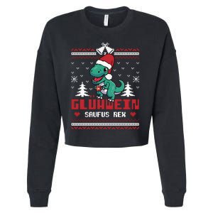 Mulled Wine Saufus Rex Ugly Christmas Dinosaur Cropped Pullover Crew