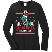 Mulled Wine Saufus Rex Ugly Christmas Dinosaur Ladies Long Sleeve Shirt