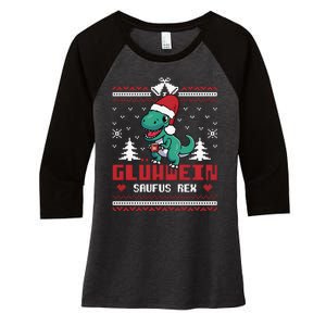 Mulled Wine Saufus Rex Ugly Christmas Dinosaur Women's Tri-Blend 3/4-Sleeve Raglan Shirt