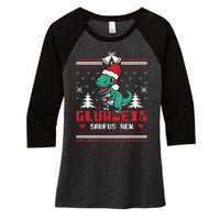 Mulled Wine Saufus Rex Ugly Christmas Dinosaur Women's Tri-Blend 3/4-Sleeve Raglan Shirt