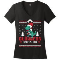 Mulled Wine Saufus Rex Ugly Christmas Dinosaur Women's V-Neck T-Shirt