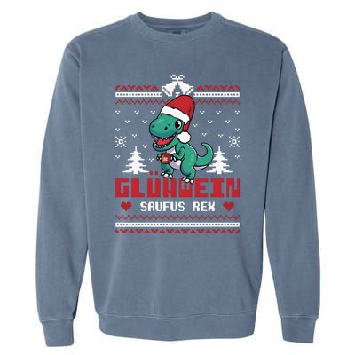 Mulled Wine Saufus Rex Ugly Christmas Dinosaur Garment-Dyed Sweatshirt