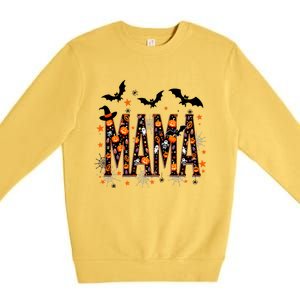 Mama With Spider Halloween Mama Spooky Vibes Gift Premium Crewneck Sweatshirt