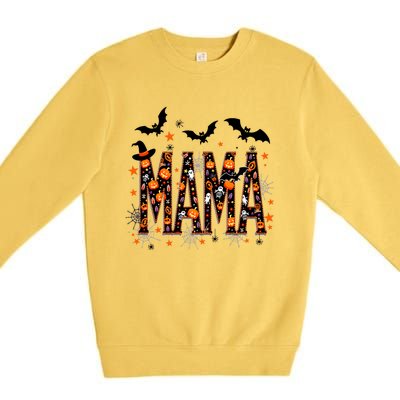 Mama With Spider Halloween Mama Spooky Vibes Gift Premium Crewneck Sweatshirt